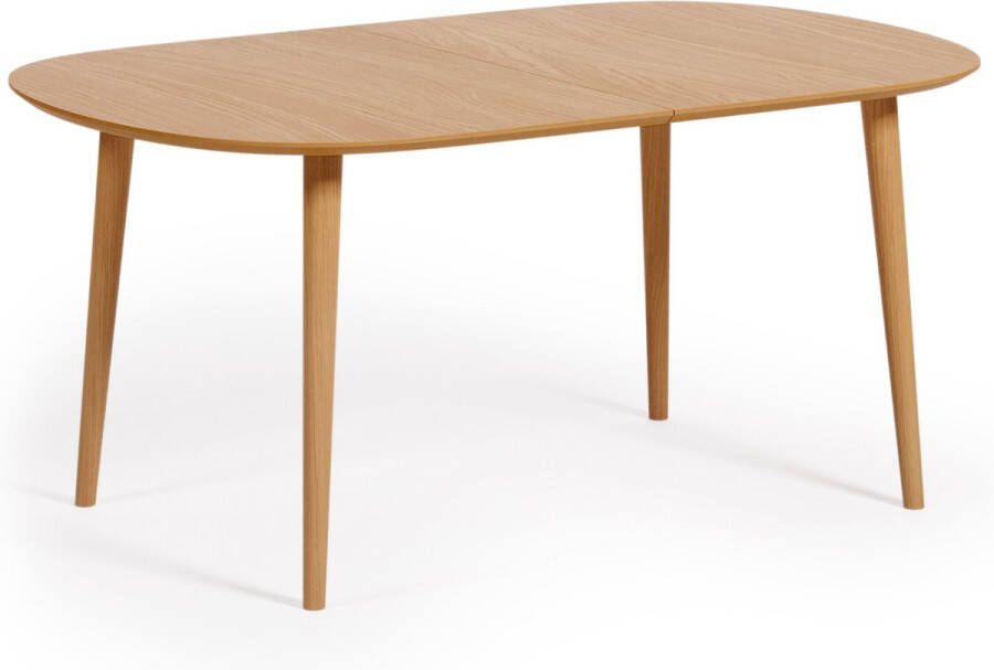 Kave Home Oqui uitschuifbare tafel in eiken fineer en massief houten poten 160 (260) x 100 cm