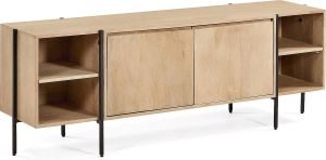 Kave Home Palmia massief mangohout 2 deurs TV meubel met staal afgewerkt in zwart 160 x 56 cm