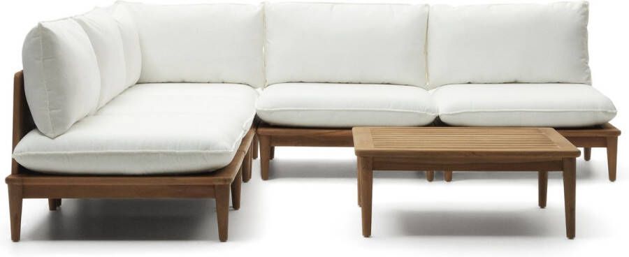 Kave Home Portitxol set van 1 hoekfauteuil 4 modulaire fauteuils en salontafel in massief teakhout