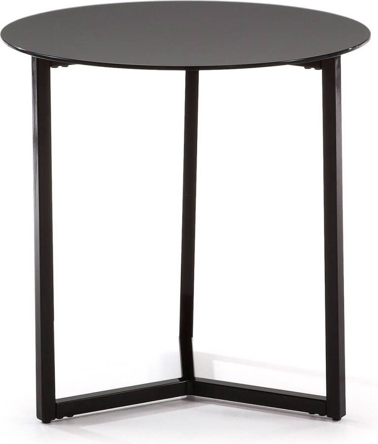 Kave Home Raeam bijzettafel in gehard glas en zwart afgewerkt staal Ø 50 cm