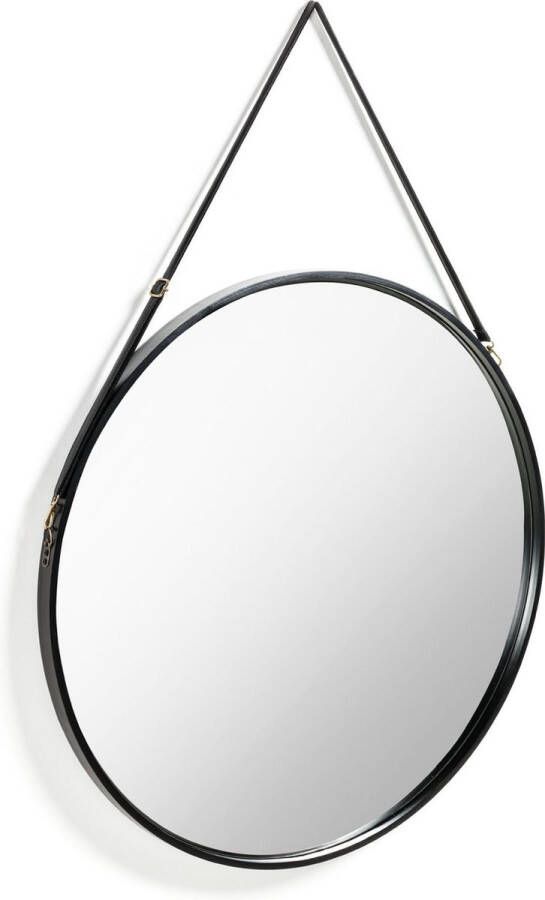 Kave Home Raintree MDF en kunstlederen spiegel in zwart Ø 80 cm
