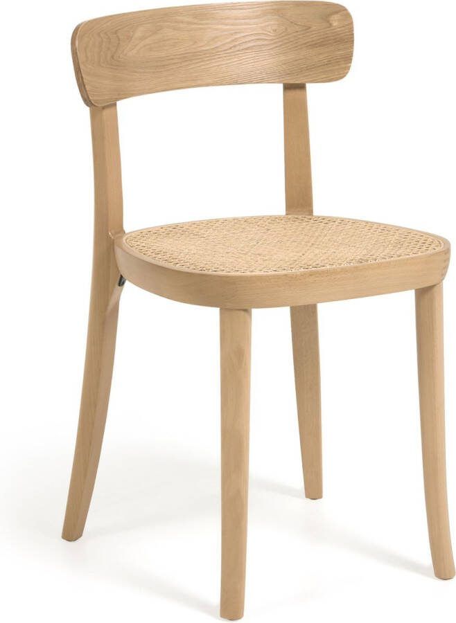 Kave Home Romane stoel in massief beuken met natuurlijke afwerking essen fineer en rotan