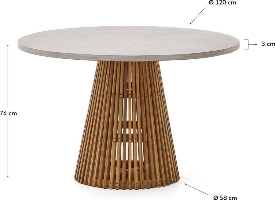 Kave Home Ronde tuintafel Alcaufar van massief teakhout en grijs cement Ø 120 cm