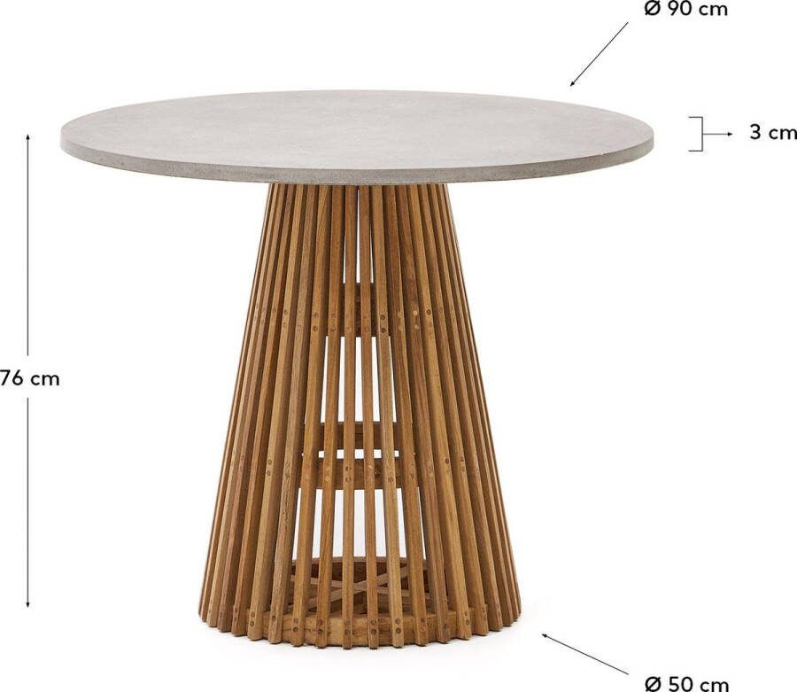 Kave Home Ronde tuintafel Alcaufar van massief teakhout en grijs cement Ø 90 cm
