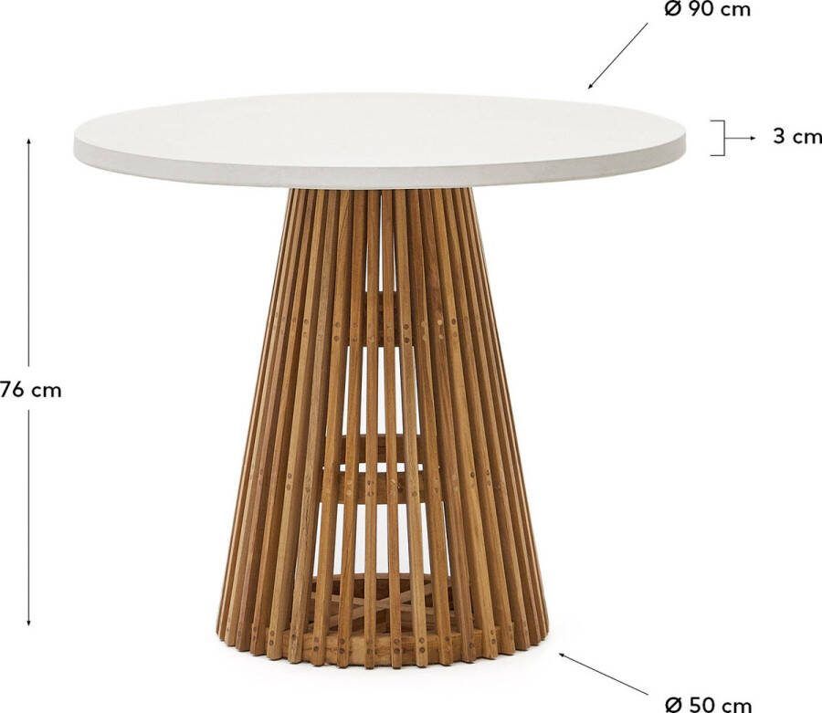 Kave Home Ronde tuintafel Alcaufar van massief teakhout en wit cement Ø 90 cm