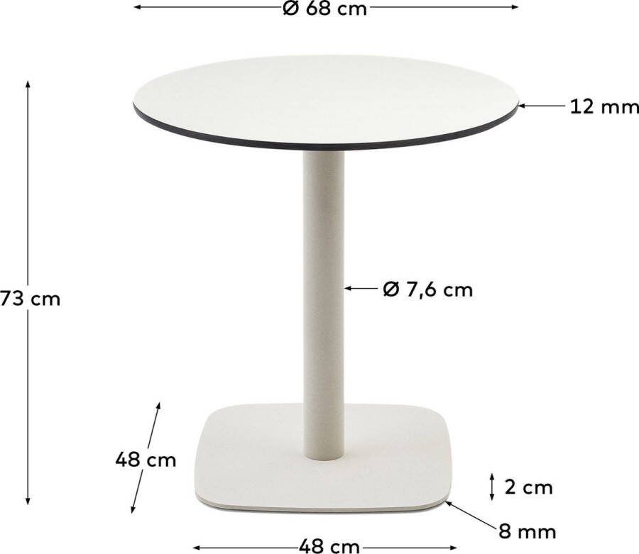 Kave Home Ronde witte Dina-buitentafel met wit gelakte metalen poot 68 x 70 cm
