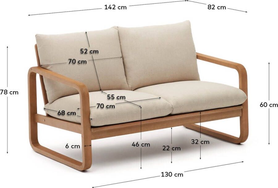 Kave Home Sacaleta 2-zitsbank in massief eucalyptushout 142 cm