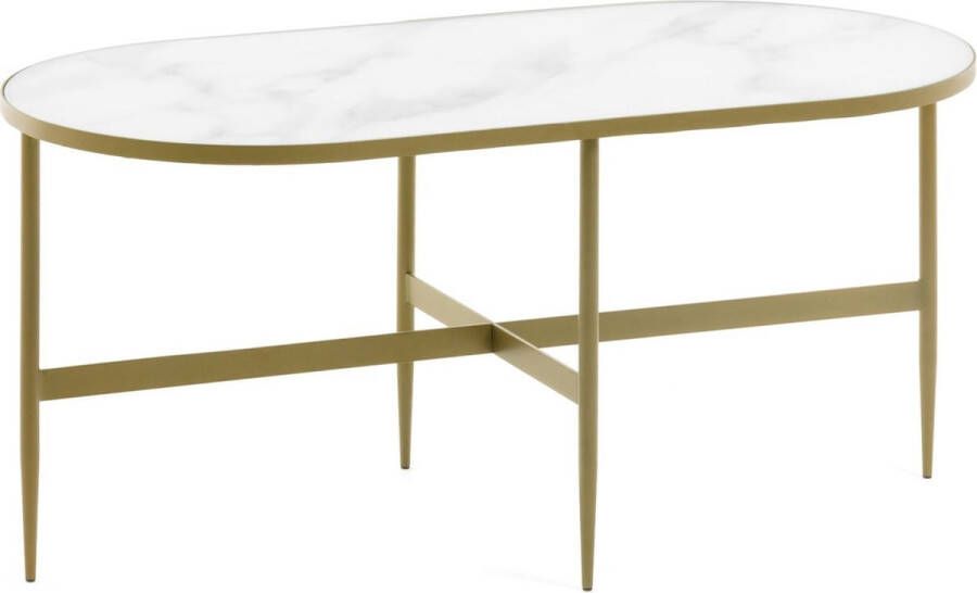Kave Home Elisenda bijzettafel in wit glas en stalen frame in goudkleur Ø 50 cm