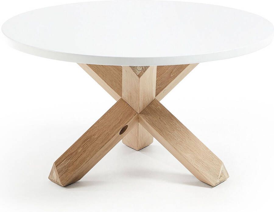 Kave Home Salontafel Lotus Ø 65 cm wit gelakt MDF met massief eiken poten