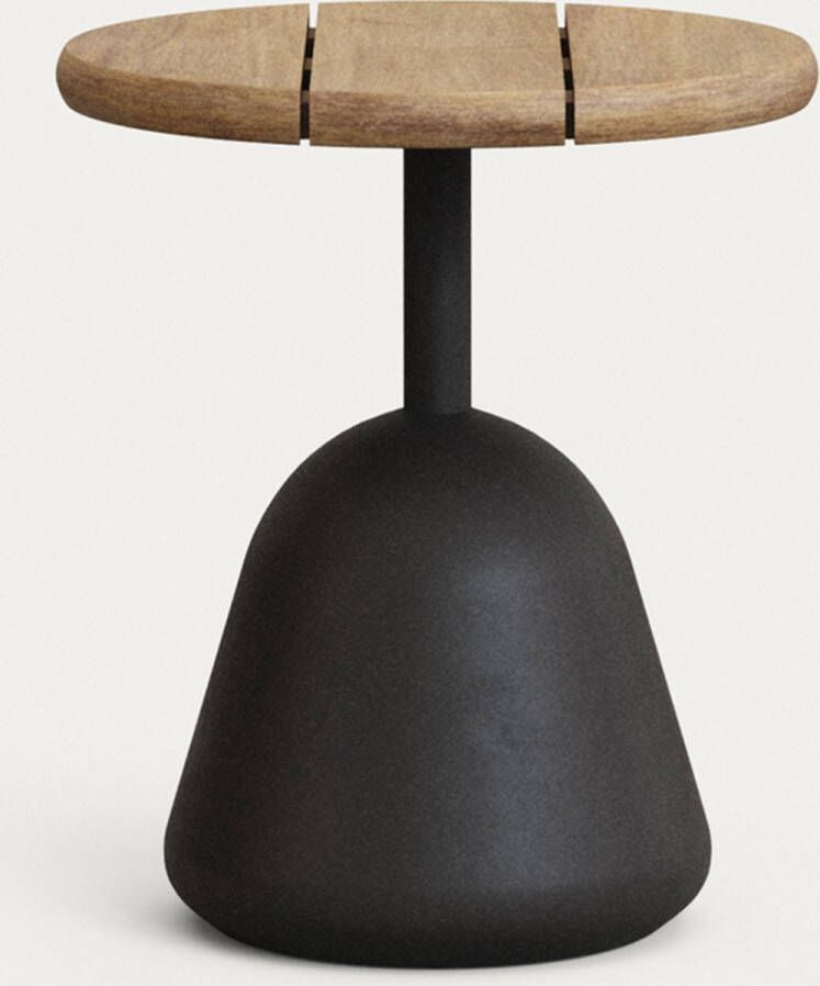 Kave Home Saura salontafel van zwart metaal met natuurlijk acacia blad 45 x Ø43 cm FSC 100%