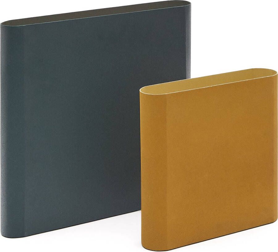 Kave Home Set Petra van 2 metalen vazen in mosterd en groen 25 5 cm 35 cm
