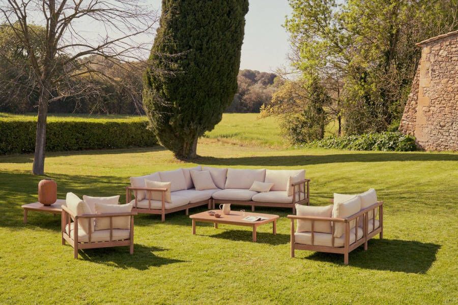 Kave Home Set Sacova 5-zits hoekbank en salontafel in eucalyptus massief hout FSC 100%