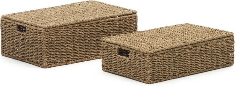 Kave Home Set Tossa van 2 dozen met deksels natuurlijke vezels 57 x 36 cm 60 x 40 cm