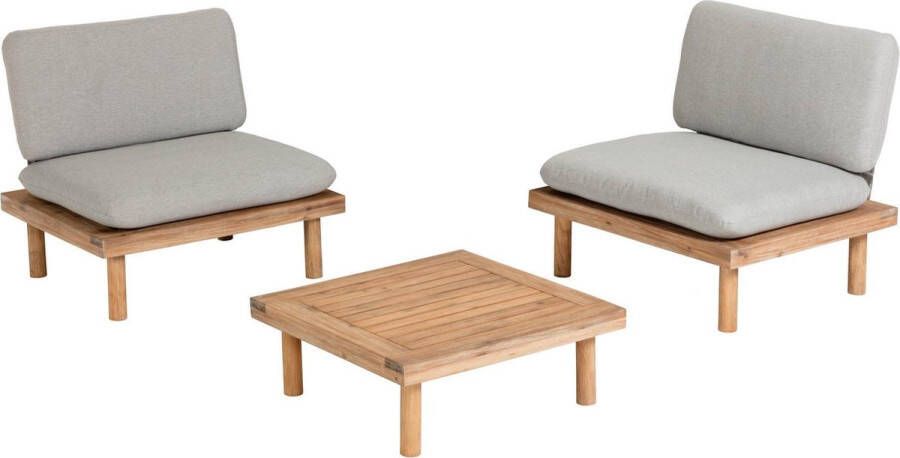 Kave Home Loungeset Viridis 2 fauteuils + 1 tafel Acaciahout Naturel