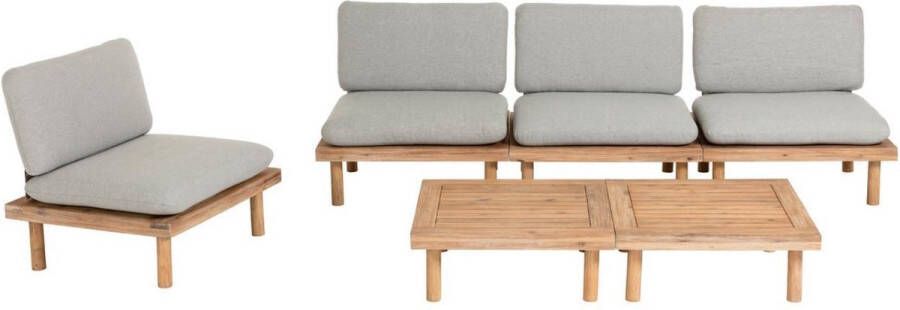 Kave Home Loungeset 'Viridis' 4 fauteuils + 2 tafels Acaciahout