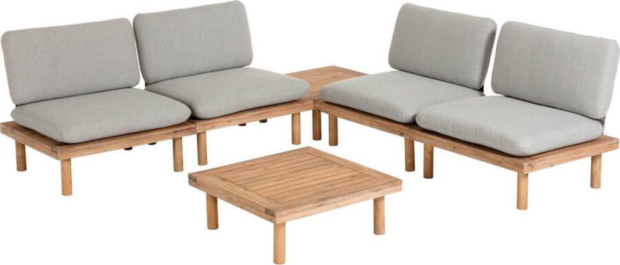 Kave Home Loungeset 'Viridis' 4 fauteuils + 2 tafels Acaciahout