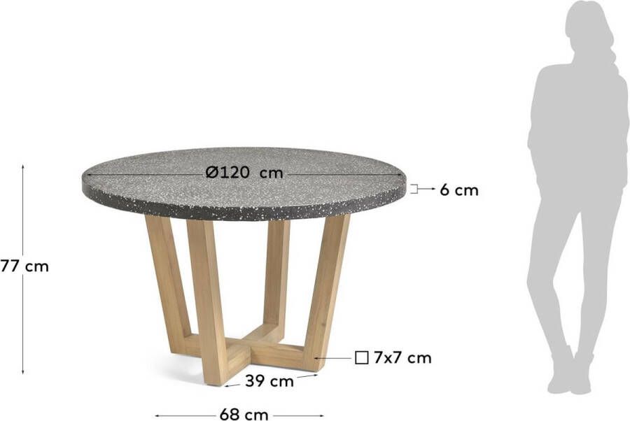 Kave Home Ronde Tuintafel 'Shanelle' houten onderstel Ø120cm kleur Grijs