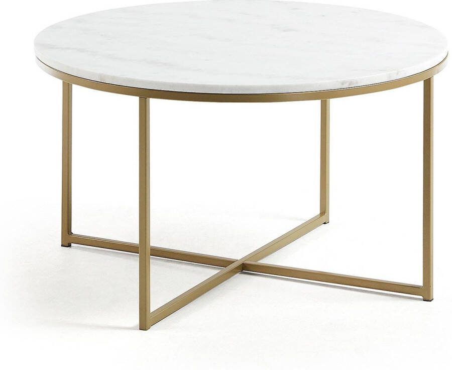 Kave Home Sheffield salontafel in wit marmer en stalen poten met gouden afwerking Ø 80 cm