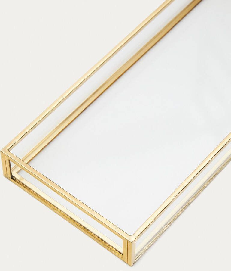 Kave Home Soanet glazen en metalen dienblad met gouden afwerking