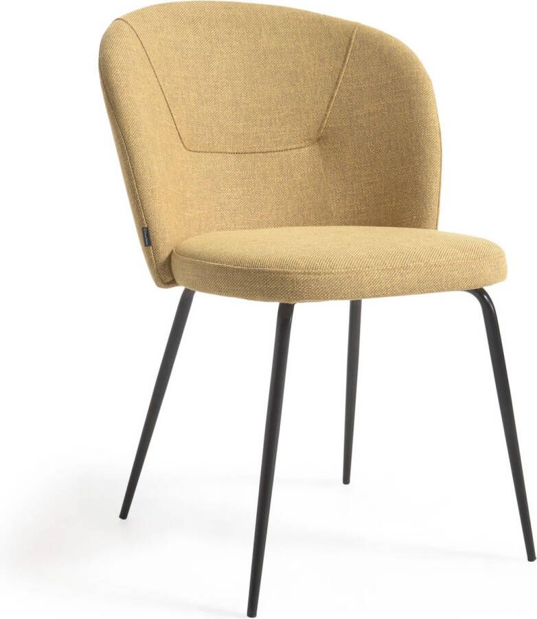 Kave Home Stoel Anoha mosterd met metaal met zwarte afwerking