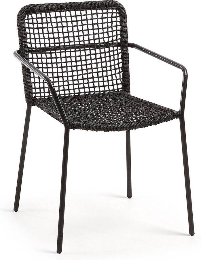 Kave Home Ellen stoel in zwart touw en gegalvaniseerd staal