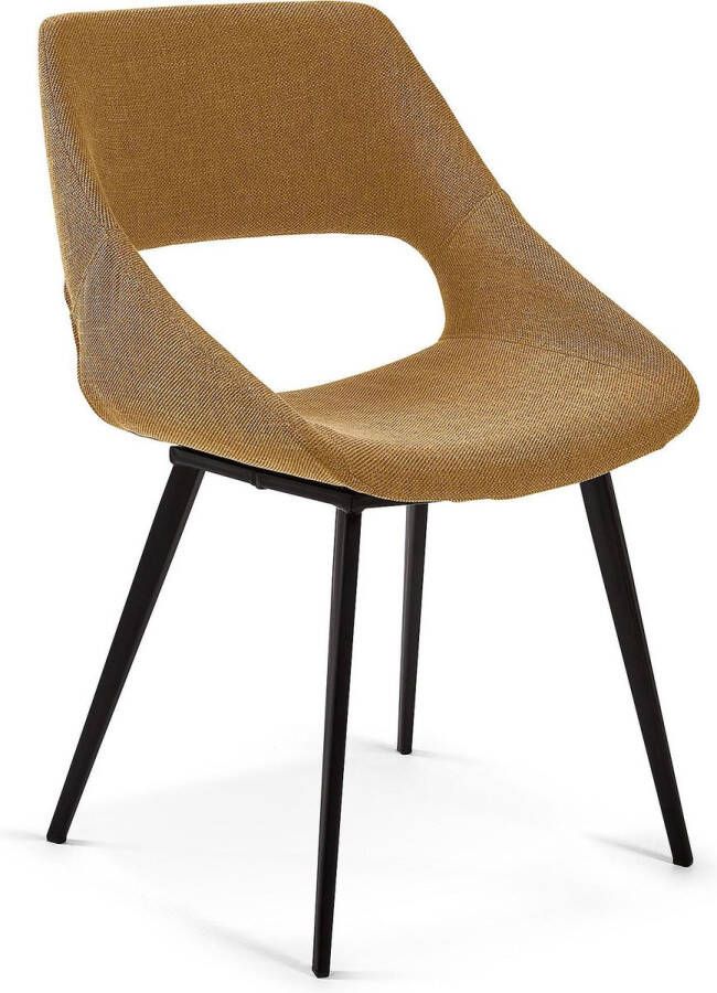 Kave Home Hest mosterd stoel met stalen poten en zwarte afwerking