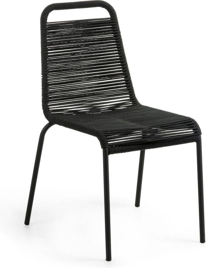 Kave Home Lambton stoel in zwart touw en staal met zwarte afwerking