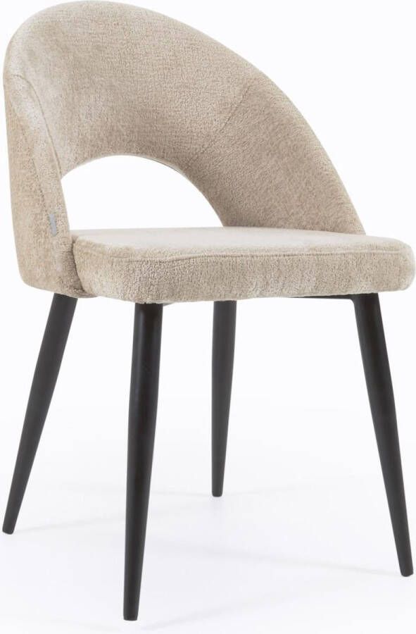 Kave Home Stoel Mael beige chenille met stalen poten met zwarte afwerking