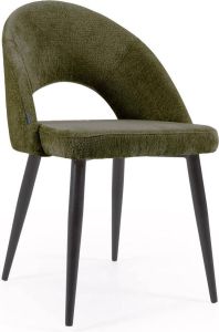 Kave Home Stoel Mael groen chenille met stalen poten met zwarte afwerking