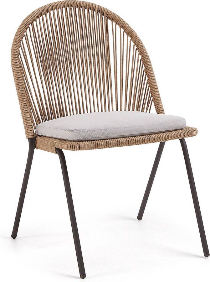 Kave Home Shann stoel in beige koord en gegalvaniseerde stalen poten