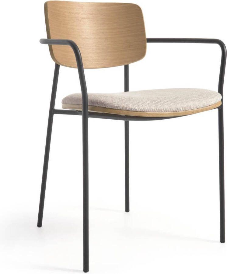 Kave Home Stoel stapelbare Maureen met eikenfineer in natuurlijke finish en metaal in zwarte finish