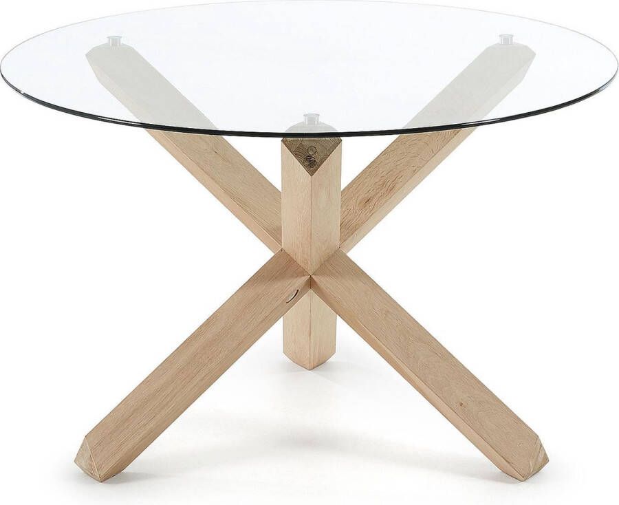 Kave Home Lotus ronde glazen tafel met massief eiken poten Ø 120 cm