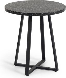 Kave Home Tella ronde terrazzo tafel in zwart met stalen poten Ø 70 cm