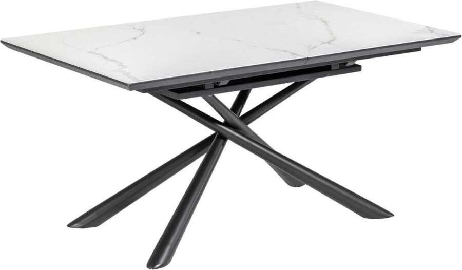 Kave Home Theone uitschuifbare tafel in wit porselein en zwart stalen poten 160 (210) x 90 cm