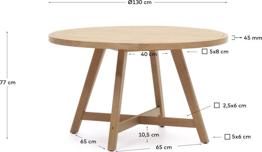 Kave Home Urgell 100% outdoor ronde tafel in massief eucalyptushout Ø 130 cm FSC