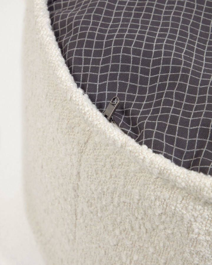 Kave Home Vicka witte poef met schapenvacht Ø 70 cm