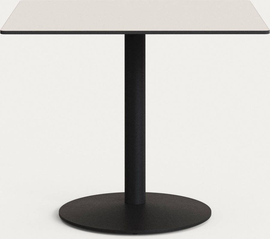 Kave Home Witte Esilda-buitentafel met zwart gelakte metalen poot 90 x 90 x 70 cm