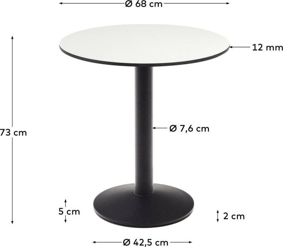 Kave Home Witte ronde Esilda-buitentafel met zwart gelakte metalen poot Ø 70 x 70 cm