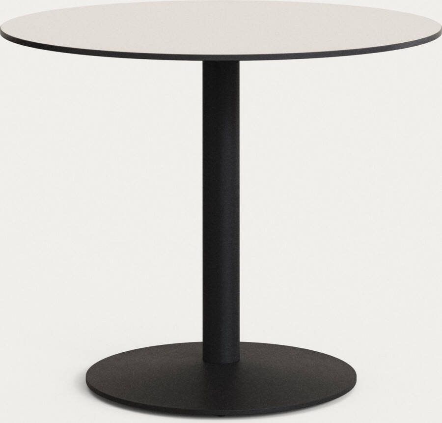 Kave Home Witte ronde Tiaret-buitentafel met zwart gelakte metalen poot Ø 90 x 70 cm