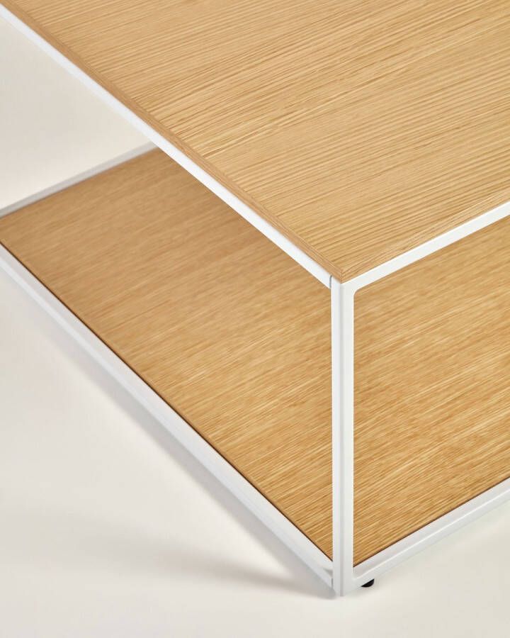 Kave Home Yoana salontafel met eikenfineer tafelblad en onderstel wit metalen frame 110 x 60 cm