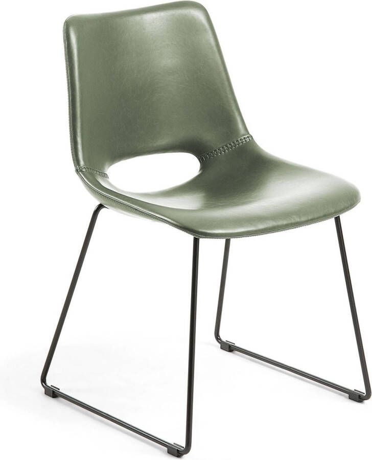 Kave Home Zahara groene stoel met stalen poten en zwarte afwerking