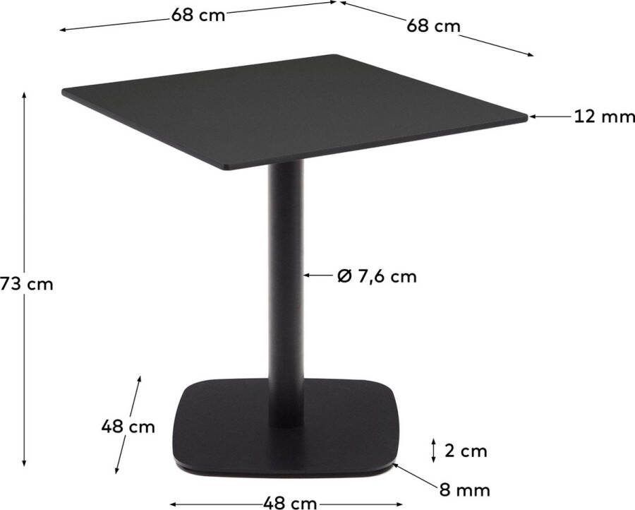 Kave Home Zwarte Dina-buitentafel met zwart gelakte metalen poot 68 x 68 x 70 cm
