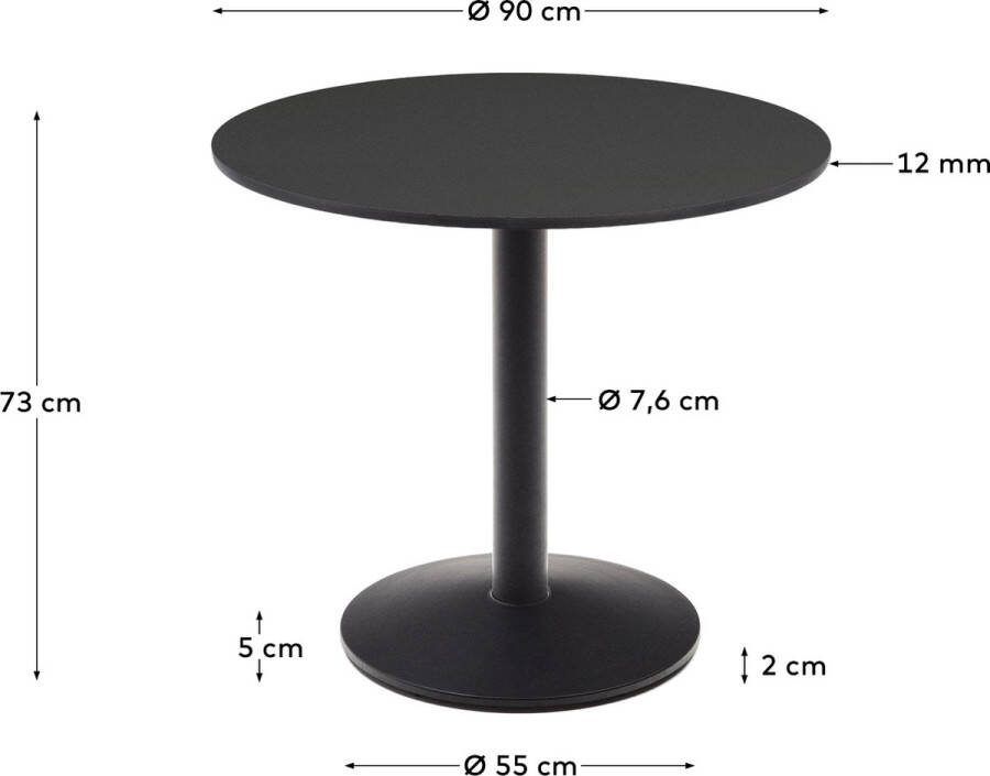 Kave Home Zwarte ronde Esilda-buitentafel met zwart gelakte metalen poot Ø 90 x 70 cm