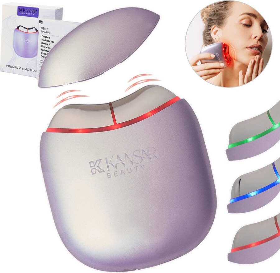 Kawsar Beauty Premium EMS Gua Sha Gezichtsmassage en Beauty Apparaat Blauw Groen & Red Light Therapy Huidverjongingsapparaat Led Masker Facelift apparaat Depuff Rejuvenate & Contour For all skin types