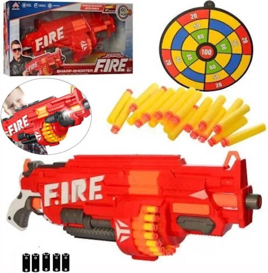 Kayli Toys XXL Gun Speelgoed K-Blaster Fire Sharp Shooter Geweer 62CM Semiautomatisch met 40 Pijlen Schild Batterijen Schroevendraaier Rood Speelgoedblaster Speelgoedgeweer 6+ Jaar