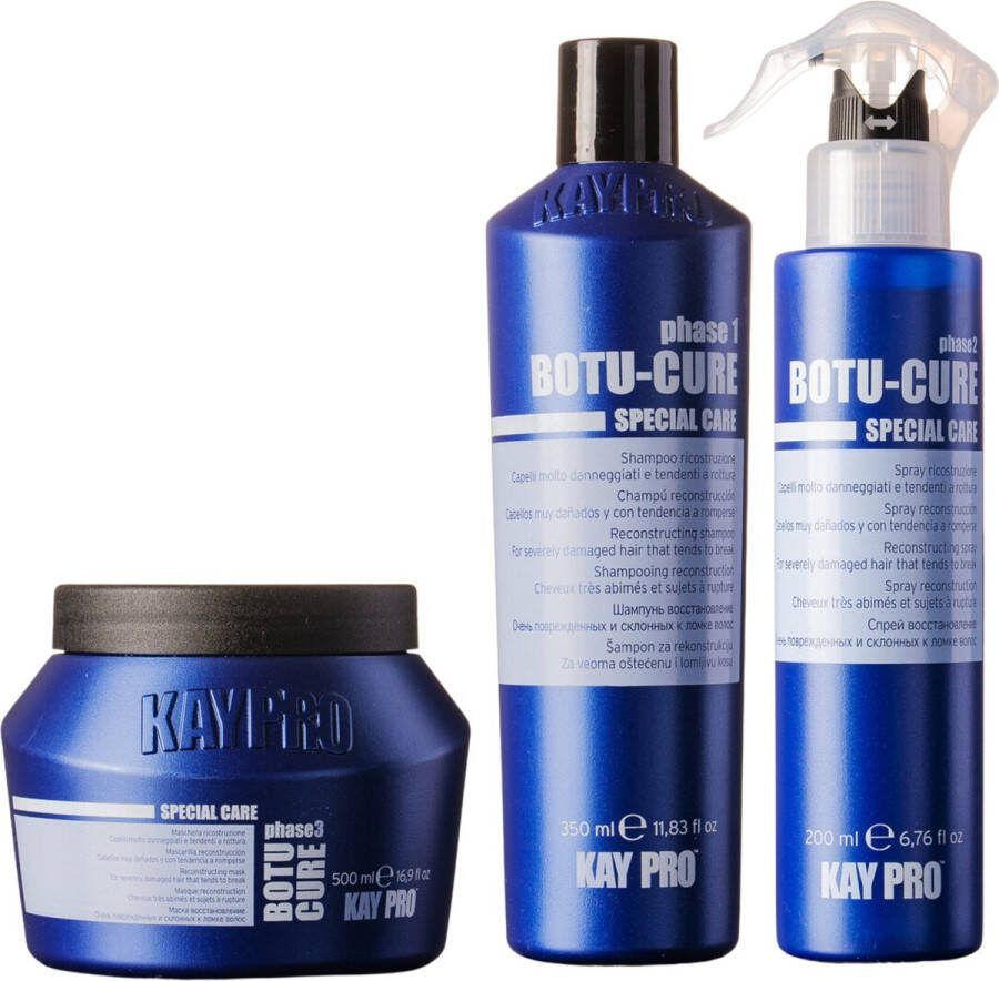 KayPro Botu-cure set shampoo 350ml & haarmasker 500ml & haarspray 200ml bundel botoxbehandeling ideaal voor het herstellen en verzorgen van beschadigd haar haarverzorging set Geschenkset Giftset Kerstcadeau voordeelverpakking