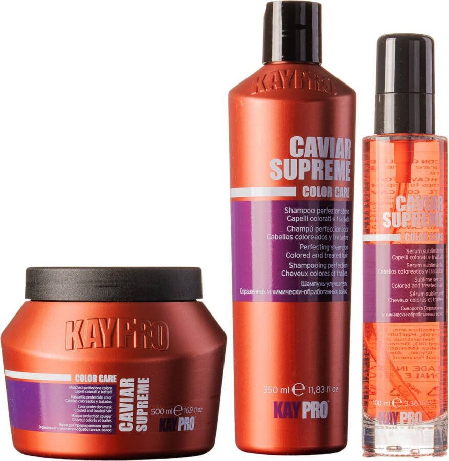 KayPro Caviar Supreme set shampoo 350ml & haarmasker 500ml & haarserum 100ml bundel ideaal voor het verzorgen van gekleurd haar haarverzorging set Geschenkset Giftset Kerstcadeau voordeelverpakking
