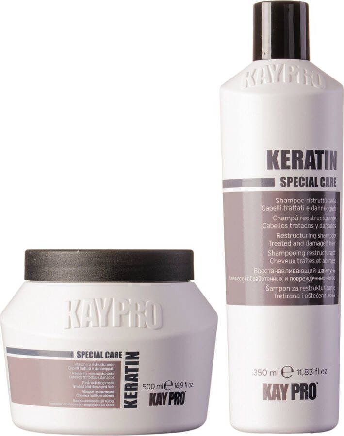 KayPro Keratin set shampoo 350ml & haarmasker 500ml bundel keratinebehandeling shampoo & haarmasker haarverzorging set Geschenkset Giftset Kerstcadeau voordeelverpakking ideaal voor beschadigd haar