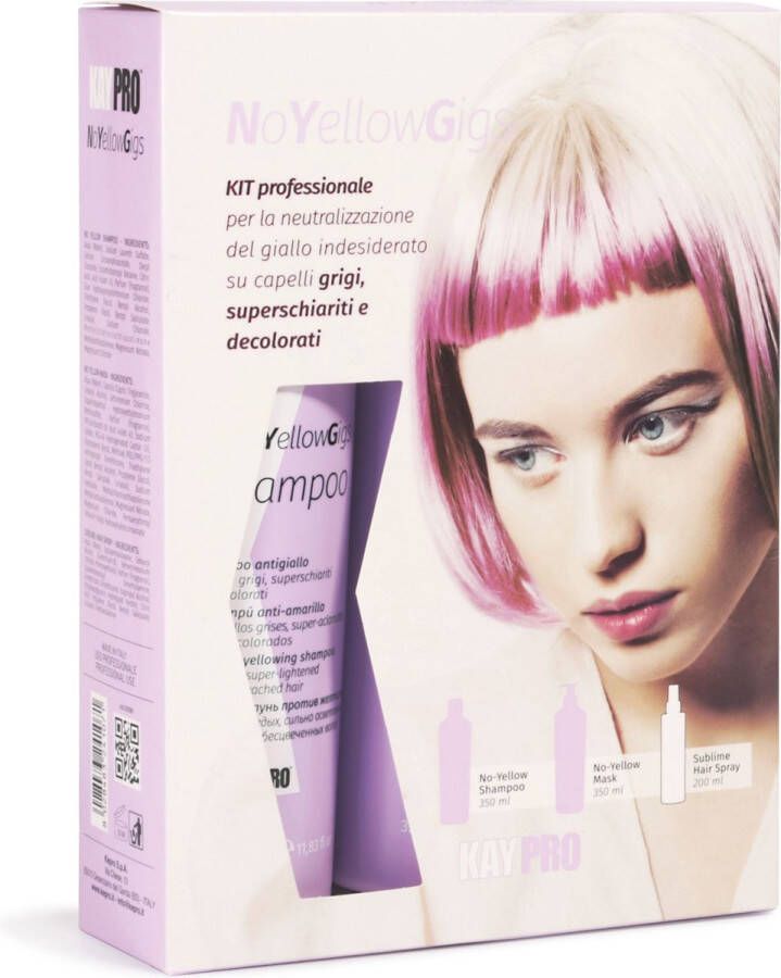 KayPro No Yellow Kit 900 ml Professionele Haarverzorging Set van Zilvershampoo Zilver Masker en Verzorgende Haarspray Purple Shampoo Purple Mask