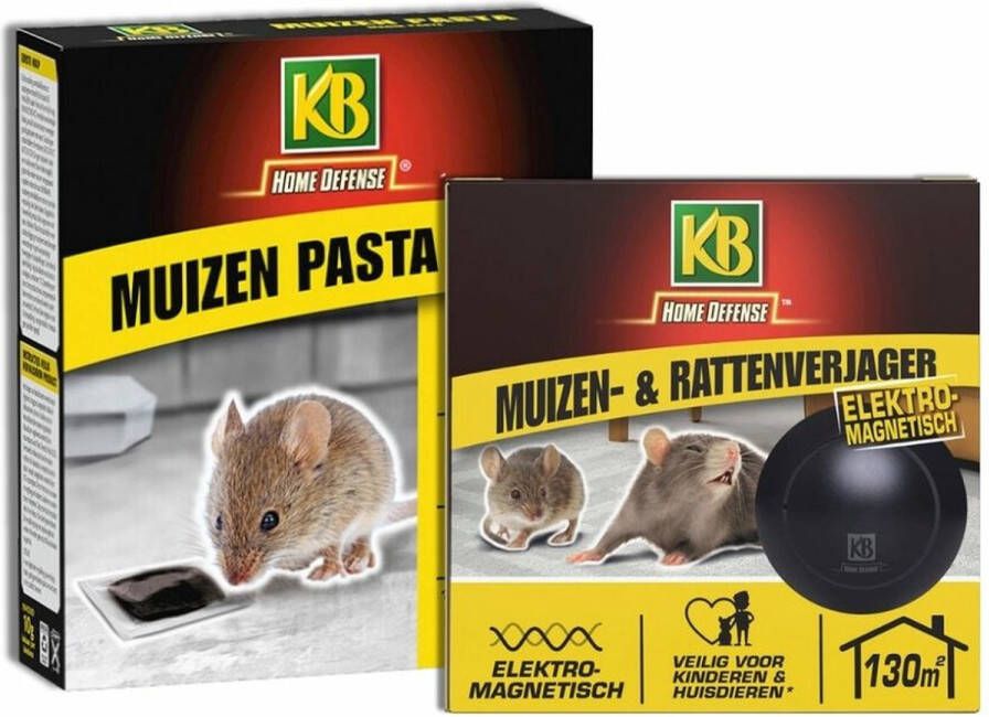 KB Home Defense Muizenpakket Home Defense Muizen Pasta Alfachloralose Kant-en-Klare Lokdoos Magik Paste 2 stuks + Home Defense Muizen- en Rattenverjager 130 m2 Elektromagnetisch Voordeelpakket